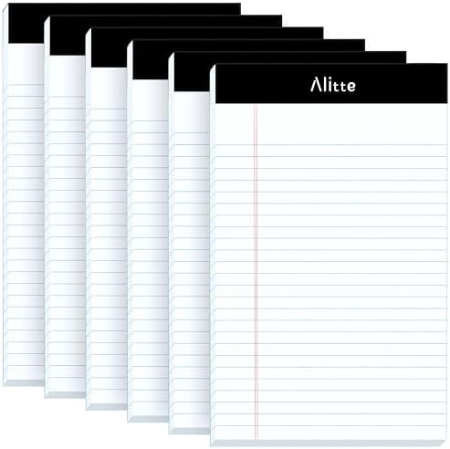 Alitte Legal Notepads 5x8, Pack of 6 - Perforated Narrow Ruled Writing Pad - Premium Thick Paper, No Ink Bleeding - Blank Legal Pads For Home, Office, School, Business - 50 Sheets Per Notebook