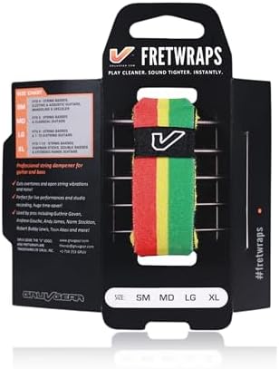 Gruv Gear Fret Wrap & Guitar Mute, Fretwrap for Acoustic, Electric & Bass | String Dampener Recording, Tapping & Practice Accessory (1 Pack, Small Red/Yellow/Green, Fits 4 String Bass, 6 String