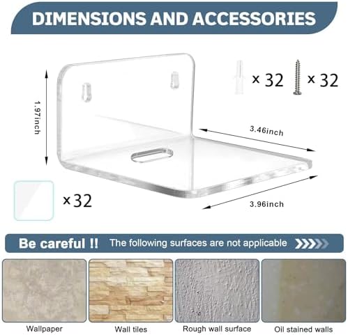 Acrylic Small Shelf,Mini Floating Wall Shelf,Wall Mounted Storage Shelf,for Pop Figures,Plant,Picture Photo Modern Wall for Office Bedroom Living Room,Clear