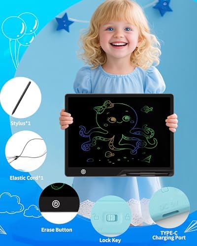 Magnetic LCD Writing Tablet for Fridge, 13 Inch Writing Tablet for Kids, Toddler Drawing Pad, Learning Toys for Boys Girls Ages 3.4.5.6.7.8, Writing Board for to-Do Lists and Family Messages (Black)