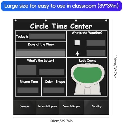 Circle Time Learning Center Classroom Pocket Chart, Circle Time Calendar Preschool Include 224 Cards, Educational Pocket Chart Material, Learning Calendar Weather Letter Counting Color Shape