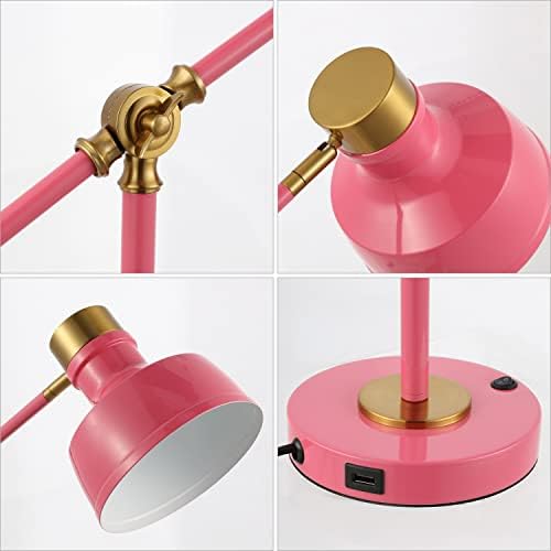 JONATHAN Y Allegra Metal Task Desk Lamp USB Port 18.5", Pink/Brass Gold