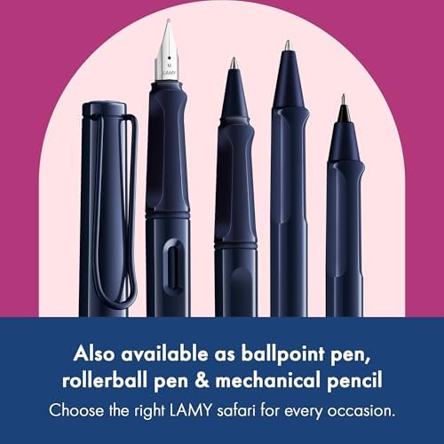 LAMY safari dark dusk - Fountain Pen with ergonomic grip & polished steel nib in size M - ideal for any Writing & Calligraphy - including LAMY T 10 blue cartridge - Right-Handed