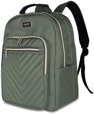 Kenneth Cole REACTION Chelsea 2-Piece Bundle - 17" 4-Wheel Spinner Underseat Carry-On Luggage & Matching 15" Laptop Backpack, Olive