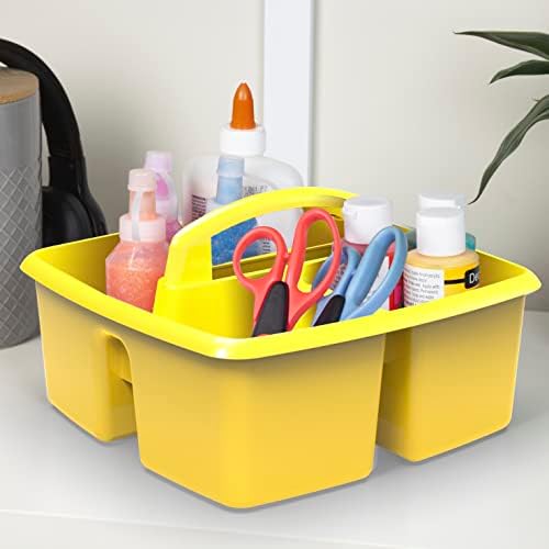 Storex 3-Compartment Small Caddy – Multipurpose Classroom Organizer with Handle, Yellow, 6-Pack (00950U06C)