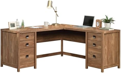 Sauder Cannery Bridge L-Shaped Desk with 6 Storage Drawers, Sindoori Mango Finish