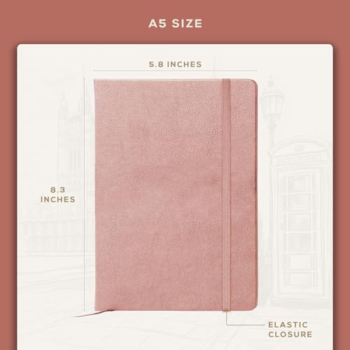 BEECHMORE BOOKS Premium Lined Leather Journal for Men & Women, 5" x 8" (A5) Thick 120gsm Ivory Cream Paper Notebook, Hardcover Vegan Leather Personal Diary, With Gift Box (Rose Wood) (Pack of 2)