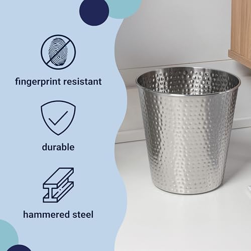 happimess Axel 2 Gal Hammered Steel Waste Bin 10", Brushed Steel