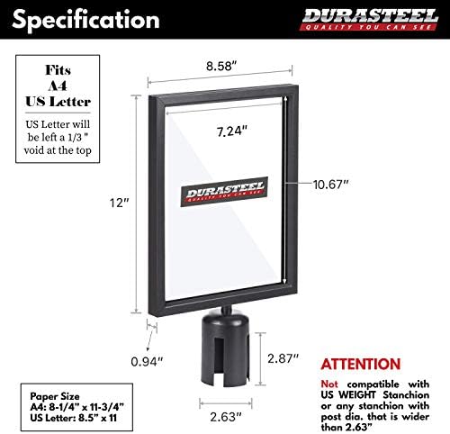 DuraSteel Portrait Display Stanchion Sign Holder - Double Sided Frame for 8.5'' x 11'' - Crowd Control & Queue Barrier With Social Distancing Warning Sign - NOT Fit with US Weigh Sentry Stanchion