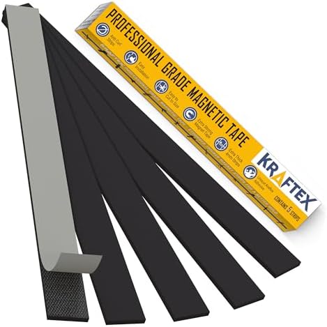 Kraftex Magnetic Tape [5pk, 1ft x 160mil] Magnet Strips with Adhesive Backing. Heavy Duty and Strong Magnet Tape for Crafts, Mounting Tools and DIY. Magnetic Strips with Super Sticky Back