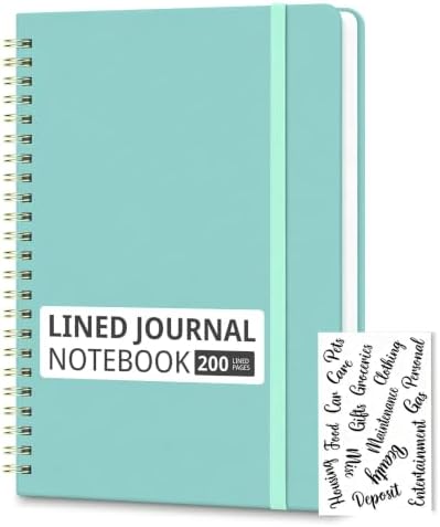 Hardcover Spiral Notebooks, 8.3" x 6.3" Lined Journal Set, 100 GSM Bleed-Resistant Paper, 200 Pages Twin-Wire Bound Notebook with Elastic Band & Category Stickers for Office, School