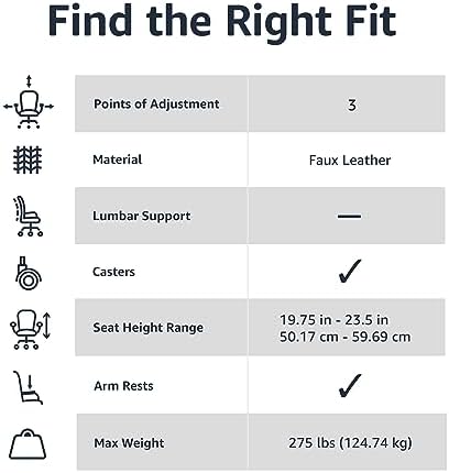 Amazon Basics Classic Puresoft PU Padded Mid-Back Office Desk Chair with Armrest, Easy Assembly, Sturdy Metal Base, Wheels, 275lb Support, 26"D x 23.75"W x 42"H, Black