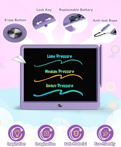 KOKODI 15 Inch LCD Writing Tablet with Anti-Lost Stylus, Erasable Doodle Board Colorful Toddler Drawing Pad, Car Travel School Games Toys for 3 4 5 6 7 8 Kids, Birthday Gift for Girls Boys Purple