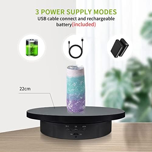 Remote Motorized Rotating Display Stand Turntable Motorized Lazy Susan with 5.74/7.08/8.66 inch Replacement Cover for Photography Products and Shows (Black)