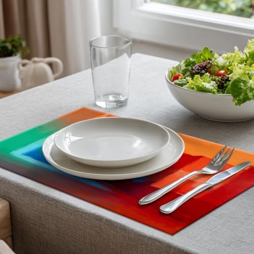 Batmerry Orange Abstract Color Linen Placemats Set of 8, Blue Modern Washable Table Mats for Kitchen Table Thickened Heat Insulation Dining Set Indoor Outdoor 12X18 in