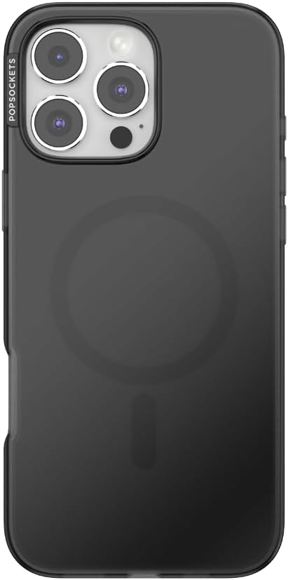 PopSockets iPhone 16 Pro Max Phone Case w/MagSafe Grip- Black Translucent | Magnetic, Wireless Charging, Camera & Drop Protection, Black, Electronic Accessories, For iPad/Kindle/iPhone/Android