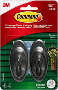 Command Outdoor Terrace Hooks, 2 Hooks and 4 Strips, Damage-Free Hanging Wall Hook for Hanging Back to School Decorations with Weather Resistant Strips, Holds up to 3 lb