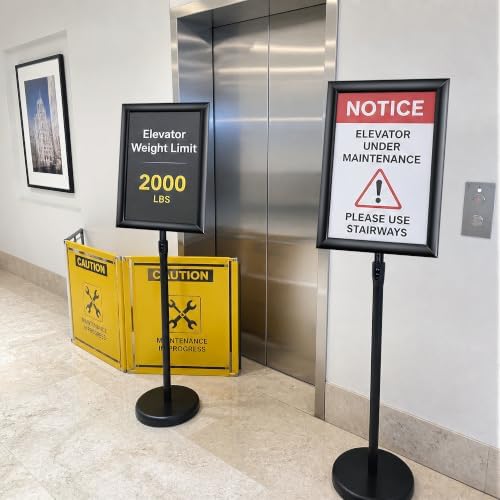 3 Pack 11x17 Inch Sign Holder Stand, Adjustable Pedestal Sign Stand, Heavy Duty Floor Standing Sign Holder, Aluminum Snap Open Frame Poster Stand, Vertical & Horizontal Display (Black)