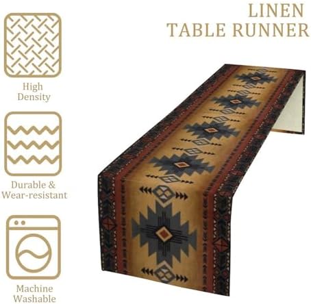 Aztec Table Runner, Southwestern Ethnic Geometric Triditional Table Runner Table Setting Decor for Kitchen Garden Farmhouse Party Holiday Dinner Home, 13x90 Inch