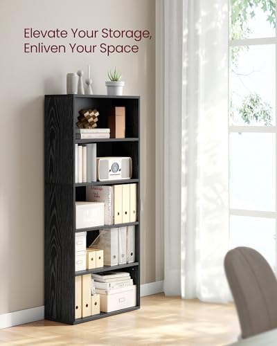 VASAGLE Bookshelf, 23.6 Inches Wide, 5-Tier Open Bookcase with Adjustable Storage Shelves, Floor Standing Unit, Ebony Black ULBC165T56