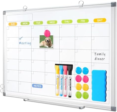 Dry Erase Calendar Whiteboard for Wall, 36" x 24" Monthly White Board