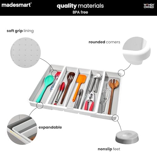 madesmart Classic Expandable Compartment Utensil Tray, White