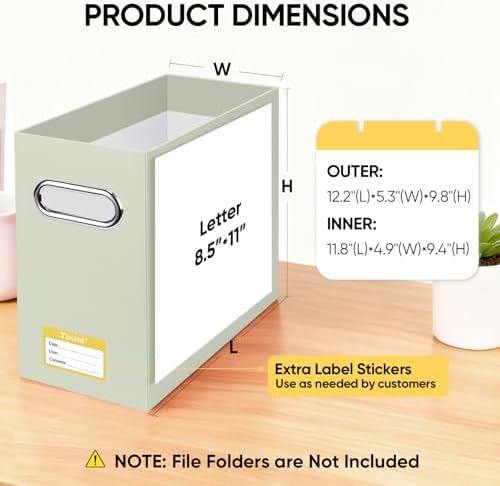 BALEINE 4PK File Organizer Box, Cardboard File Folder Organizer with Handle | Strong Corrugated Paper Core, Label Stickers for Identification, Hanging File Folder Organizer, Home Office Document Storage