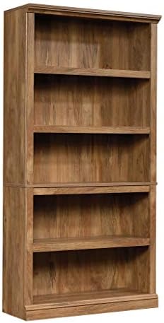 Sauder 5 Tier Book Shelf Wooden Bookcase Multipurpose Bookshelf for Home Office, Living Room, in Sindoori Mango