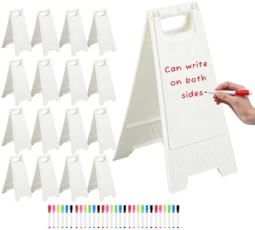 12 Pack a Frame Sandwich Board Sign with Dry Erase Surface, 24 x 12 Inch Double Sided Sidewalk Sign Chalkboard Easel Heavy Duty Plastic Dry Erase Poster Board for Outdoor Restaurant Cafe Menu (White)