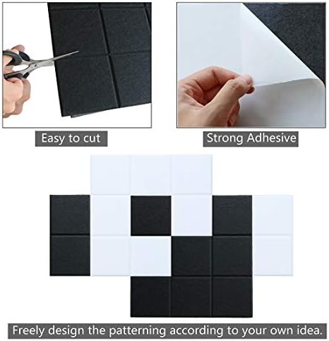 Large Felt Board Tiles for Wall with 30 Push Pins, 11.8"x11.8" Pack of 6 Pin Board Notice Boards for Home Office Kitchen, Bulletin Board Wall Tiles for Photos Memos (Black+White, 6 Pack)