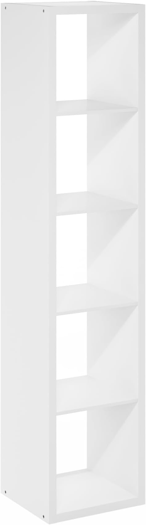 Furinno Cubicle Book Shelf, 5-Cube Bookshelf, Extra Thick Frame Horizontally & Vertically Reversible Bookcase with Open Back, 14.6 x 15.9 x 72, for Living Room, Bedroom, Home Office, Plain White