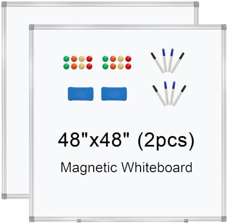 H-Qprobd 4' x 4' (2 Pack) Dry Erase Board for Wall Magnetic Presentation Whiteboard with Long Pen Tray, Wall-Mounted White Boards for Home, Office & School