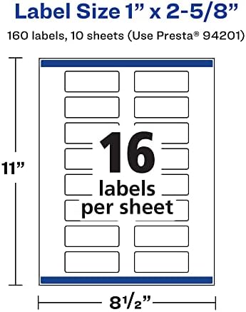 Avery Printable Durable White Rectangle Labels, Sure Feed Technology, 1" x 2-5/8", Print-to-the-Edge, Waterproof Labels, Laser & Pigment-Based Inkjet Compatible, 160 Total