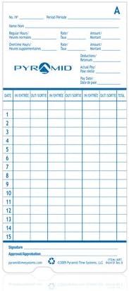 Pyramid Time Systems - English and French Time Cards (42415F) - 100 Cards