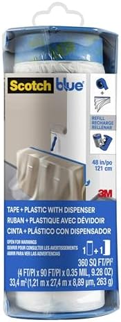ScotchBlue Pre-taped Painter's Plastic with Dispenser, Unfolds to 48 inches by 30 yards,PTD2093EL-48