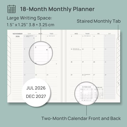 POPRUN Monthly Planner 2026-2027, 6.25" x 8.5", Academic Calendar Book