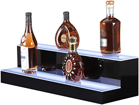 MESAlLUP Acrylic 30 Inch 2 Tier LED Liquor Bottle Display Shelf, Lighted Bar Shelves with APP or Remote Control, Mulit Color Lighting for Home Mini Bars Decor, Restaurants & Party Use