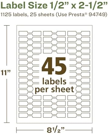Avery® EcoFriendly Matte White Recycled Barbell Labels, 0.5" x 2.5", Matte White Labels, Permanent Adhesive, Laser/Inkjet Printable, 1,125 Total