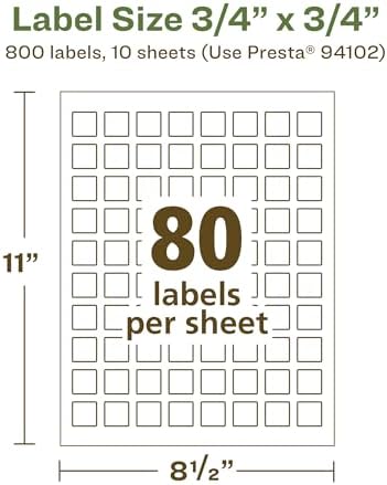 Avery EcoFriendly Matte White Recycled Square Labels, 3/4" x 3/4", Print-to-The-Edge, Matte White Labels, Permanent Adhesive, Laser/Inkjet Printable, 800 Total