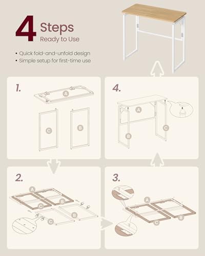 VASAGLE Folding Desk, Small Computer Desk, Foldable Table 31.5 Inch