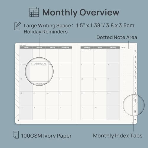 POPRUN 2027 Planner, 6.5" x 8.5", Daily Weekly and Monthly Appointment Book