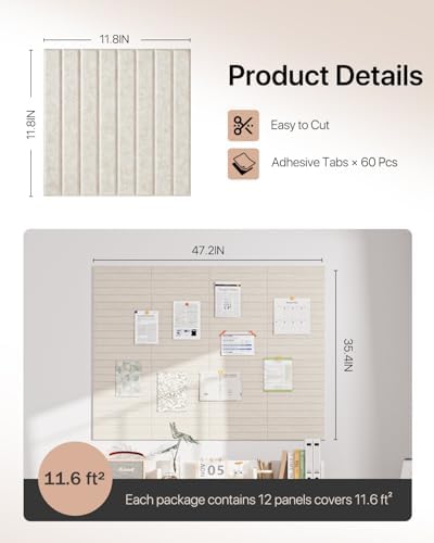Acoustic Panels 12 Pack Square Soundproof Wall Panels with 60 Adhesive Tapes, High Density Acoustic Foam Panels Sound Proof Foam for Home Office, Recording Studio, Ceiling, 12" X 12" X 0.4"