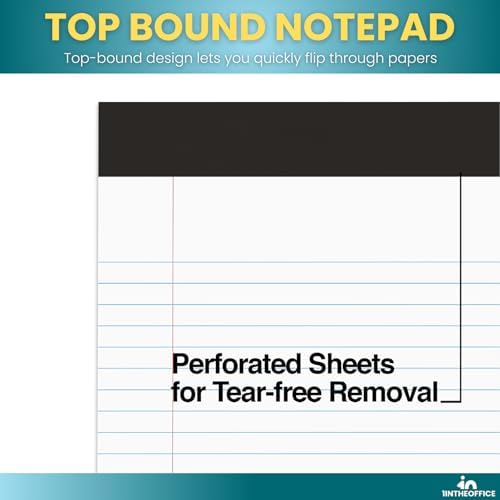 1InTheOffice Writing Pads 8.5 x 11 Inch, Wide Ruled Note Pads, Letter Size Writing Tablets, White Perforated Notepads, 50 Sheets Per Pad, 12 Pack