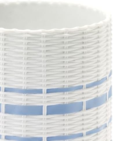 IZOD – Wastebasket, Wicker-Textured Hand-Painted Resin with Blue Stripe Detail, Coastal Home Decor – Perfect for Bathroom, Bedroom, Kitchen or Office (Savannah)