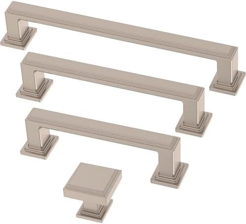 Franklin Brass 10 Pack Brushed Nickel Cabinet Handles 3-3/4 inch (96mm) Kitchen Cabinet Handles and Drawer Pulls for Cupboards and Dressers | Stepped