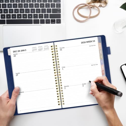 SUNEE 2027 Weekly & Monthly Planner 6.2"x8.5"- 12 Month (January 2027 - December 2027), Vegan Leather Cover, Pocket, Bookmark, Notes, Monthly Tab, Deep Blue