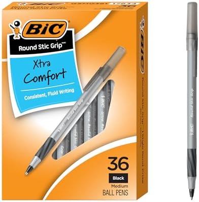 BIC Round Stic Grip Xtra Comfort Black Ballpoint Pens, 36-Count Pack