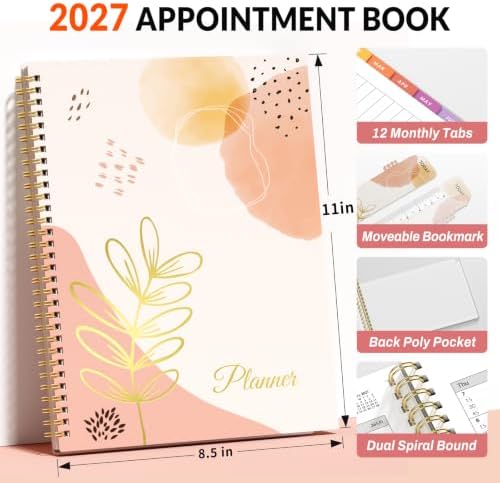 SUNEE 2027 Appointment Book, Quarter-Hourly, Weekly Monthly Planner, 8.5"x11",Pink Breeze