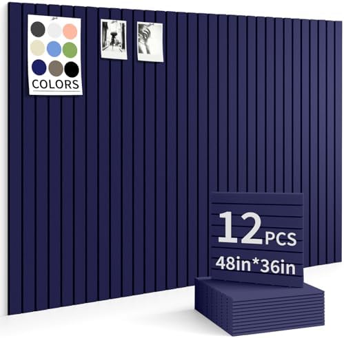48" x 36" Cork Board Alternative, 12 Pack Felt Bulletin Board Tiles with 30 Adhesive Tabs Wall Push Pin Board for Office Classroom Bedroom Decor