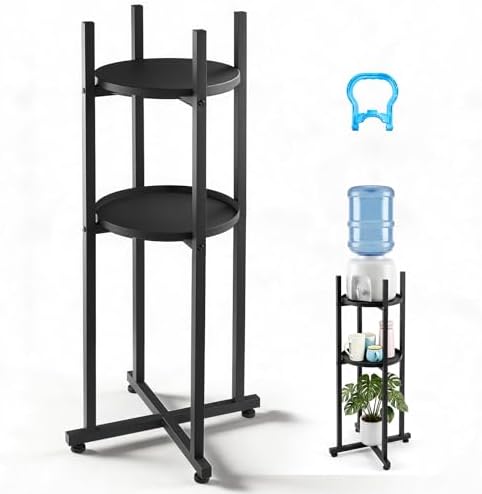 VEVOR Water Dispenser Stand, 5 Gallon Water Jug Stand, Heavy Duty Jug Rack Organizer with Detachable Storage Shelf, Handle, Cross-Shaped Stable Base, for Kitchen, Office, Living Room, Gym, Black